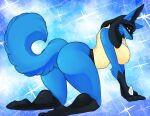  anthro breasts butt cassielink digital_media_(artwork) exposed_breasts female fluffy fluffy_tail glistening glistening_body glistening_skin half-closed_eyes hi_res lucario narrowed_eyes nintendo nude paws pinup pok&eacute;mon pok&eacute;mon_(species) pose solo video_games 