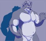  2013 anthro belly black_nose blue_and_white canid canine canis gaf1117 humanoid_hands kemono male mammal monochrome musclegut navel pecs simple_background solo wolf yukikazefactory 