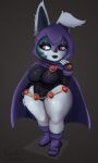  2021 belly big_breasts big_ears black_lips breasts cloak clothing cosplay cranihum dc_comics female goth hi_res huge_hips huge_thighs humanoid humanoid_pointy_ears league_of_legends leotard lips nipple_outline pink_eyes raven_(dc) riot_games short_stack slightly_chubby solo standing thick_thighs tight_clothing vex_(lol) video_games wide_hips yordle 