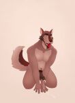  absurd_res anthro belly bodily_fluids canid canine canis cum cum_string genital_fluids genitals hi_res humanoid_genitalia looking_at_viewer male mammal muscular muscular_male olive_(olivepup_00) olivepup_00 penis pubes simple_background slightly_chubby solo tongue tongue_out wolf 