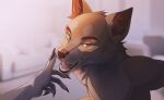  2021 5_fingers anthro canid canine claws digital_media_(artwork) eyebrows eyelashes fingers hi_res male mammal nude open_mouth smile teeth tongue unknowhiter 