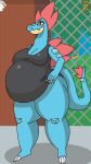  absurd_res anthro belly big_belly big_breasts big_butt breasts butt claws clothing crocodilian crocodylid fangs female feraligatr hi_res huge_butt huge_thighs nintendo overweight overweight_female pok&eacute;mon pok&eacute;mon_(species) reptile scalie simple_background smile solo swimwear thick_thighs video_games 