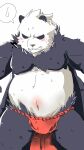  2014 9:16 anthro asian_clothing belly black_body black_nose blush bodily_fluids clothing east_asian_clothing fundoshi hi_res japanese_clothing kemono male mayar moobs nintendo overweight overweight_male pangoro pok&eacute;mon pok&eacute;mon_(species) red_clothing red_fundoshi red_underwear simple_background solo sweat underwear video_games white_background white_body 