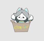  bodily_fluids canid canine clothing felid feline hair mammal simple_background sweat tem temmie_(undertale) tesran29g text topwear undertale undertale_(series) video_games white_body 