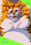  2013 anthro belly blue_eyes blush felid gaf1117 kemono male mammal overweight overweight_male pantherine solo text tiger yukikazefactory 