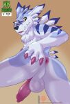  animal_genitalia animal_penis anthro anus balls bandai_namco butt canine_penis digimon digimon_(species) erection fur genitals hi_res klotzzilla knot looking_back male nude penis perineum presenting presenting_anus solo striped_body striped_fur stripes weregarurumon white_body white_fur 