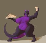  2021 5_fingers 5_toes anthro belly big_breasts breasts burrito claws countershade_face countershade_tail countershade_torso countershading deep_navel dragon eyelashes fangs featureless_breasts featureless_crotch feet female fingers food full-length_portrait gideon_(gylph) goolee hi_res holding_food holding_object horn huge_breasts navel non-mammal_breasts nude open_mouth open_smile overweight overweight_anthro overweight_female portrait purple_body purple_eyes scalie short_stack smile solo spikes standing teeth thick_thighs toe_claws toes tongue wide_hips 