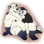  1:1 2014 anthro balls belly black_body black_fur black_nose canid canine canis duo folgerscup fur genitals giant_panda hector_(whyteyote) hi_res humanoid_hands male male/male mammal overweight overweight_male simple_background sitting ursid white_body white_fur whyteyote wolf 