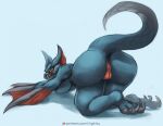  2020 anthro anus beak breasts butt capcom claws dragon female flying_wyvern fur genitals hair llightsy looking_at_viewer monster_hunter nargacuga nude presenting presenting_hindquarters presenting_pussy pussy raised_tail solo text url video_games wings wyvern 
