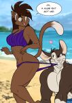  anthro bikini clothing coppertone_(sunscreen) coppertone_girl coppertone_pose deborah_bispo domestic_cat drawing-4ever felid feline felis female male male/female mammal murid murine rat rodent swimwear 