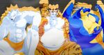  2011 anthro balls belly blue_body blush canid canine canis dragon felid gaf1117 genitals group humanoid_hands kemono male mammal muscular muscular_male overweight overweight_male pantherine sauna sitting tiger towel white_body wolf yukikazefactory 