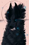  2021 black_body black_fur blue_eyes canid canine digital_media_(artwork) fur hi_res mammal teeth volinfer 
