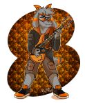  absurd_res anthro bass_guitar bottomwear bovid brusuky2 caprine clothing eyewear floppy_ears footwear fur goat grey_body grey_fur guitar gusta_(gusta) hair hi_res holding_object hoodie horn jacket male mammal musical_instrument orange_eyes orange_hoodie orange_horn orange_stripes playing_guitar playing_music plucked_string_instrument shoes shorts solo standing string_instrument stripes sunglasses tail_tuft topwear tuft 