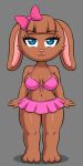  1:2 anthro barefoot breasts brown_body brown_fur brown_rabbit_(huitu_c) clothed clothing eyelashes feet female front_view fur hi_res huitu_c lagomorph leporid long_ears looking_at_viewer mammal rabbit simple_background solo standing swimwear thick_thighs 