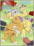  after_sex agumon animal_genitalia animal_penis animal_skin anthro balls bandai_namco belly bodily_fluids border canine_penis claws comic cum cum_everywhere cum_on_face dialogue digimon digimon_(species) english_text equine_penis erection foreskin gabumon genital_fluids genitals group hi_res horn humanoid_genitalia humanoid_penis hypnosis klotzzilla male male/male masturbation messy mind_control penile penile_masturbation penis slightly_chubby surrounded text white_border 