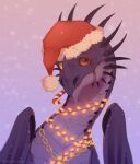  christmas christmas_clothing clothing dragon dreamworks feral floweryoutoday hi_res holidays how_to_train_your_dragon jewelry lights male necklace pythor_(fan_character) skrill_(species) solo wyvern 
