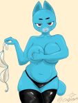  absurd_res anthro belly big_breasts blue_body blue_fur breasts brush caprineyes_(artist) cartoon_network domestic_cat felid feline felis female fur hand_on_breast hi_res latex_clothing latex_legwear long_socks mammal nicole_watterson nipples solo the_amazing_world_of_gumball wide_hips 