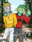  3:4 anthro anthrofied bottomwear clothed clothing comic cover cover_art cover_page duo electrike english_text fully_clothed fuze gesture hakamo-o hand_on_shoulder hands_in_pockets hi_res hoodie jake_(fuze) jolt_(fuze) male nintendo outside pants plant pockets pok&eacute;mon pok&eacute;mon_(species) pok&eacute;morph reverse_v_sign snow text topwear tree v_sign video_games winter 