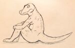  alligator alligatorid ambiguous_gender anthro crocodilian goatboner_(artist) hugging_legs looking_back looking_worried nude reptile scalie simple_background sketch slightly_chubby solo tasteful_nudity 