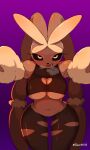  &lt;3 3:5 absurd_res anthro bare_shoulders big_breasts blush breasts breath cleavage_cutout clothing crop_top female hi_res looking_at_viewer mega_evolution mega_lopunny midriff navel nintendo panting pok&eacute;mon pok&eacute;mon_(species) reviolet613 shirt solo standing thick_thighs topwear torn_clothing under_boob video_games wide_hips 