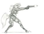  2021 anthro baron_engel breasts clothing equid equine fan_character female graphite_(artwork) gun hair handgun hasbro holster hooves horse jumpsuit long_hair mammal monochrome my_little_pony open_mouth pencil_(artwork) pony ponytail ranged_weapon shooting solo traditional_media_(artwork) weapon 