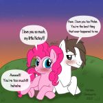  1:1 cuddling digital_drawing_(artwork) digital_media_(artwork) duo english_text equid equine fan_character female friendship_is_magic gradient_background hasbro hatakeclarissarts horse love male male/female mammal my_little_pony pink_body pinkie_pie_(mlp) pony requested romantic simple_background star text white_body 
