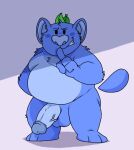  2021 anthro balls belly big_penis biped blue_body blush discord_(app) erection genitals humanoid_genitalia humanoid_hands humanoid_penis leaf lewdookami male mammal overweight overweight_male penis simple_background solo wumpus 
