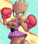  angry big_breasts boxing_gloves breasts butt clothed clothing exposed_breasts female frown handwear hitmonchan humanoid looking_at_viewer nintendo no_underwear pok&eacute;mon pok&eacute;mon_(species) rollinlol solo upskirt video_games 