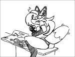  4:3 anthro appliance black_and_white candy canid canine caught cheek_tuft clothed clothing dessert digital_media_(artwork) eating facial_tuft female food fox fur fur_tuft hair inner_ear_fluff kitchen_appliance kitchen_stove looking_at_viewer mammal marshmallow monochrome multicolored_body panties pepper_(sketchytoasty) red_fox simple_background sitting sketchytoasty solo stove tuft underwear 