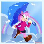  1:1 2021 accessory amy_rose anthro boots clothing eulipotyphlan female footwear gloves green_eyes hair_accessory hairband handwear hedgehog hi_res mammal open_mouth open_smile rainbow sega senshion signature smile solo sonic_the_hedgehog_(series) teeth tongue umbrella video_games water wet white_clothing white_gloves white_handwear 