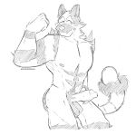  1:1 absurd_res anthro balls barazoku black_and_white erection flexing genitals hi_res humanoid_genitalia humanoid_penis incineroar male monochrome nintendo nipples pastadental penis pok&eacute;mon pok&eacute;mon_(species) simple_background solo video_games white_background 