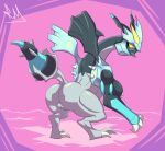  absurd_res anthro big_breasts black_kyurem breasts butt claws digitigrade female genitals hi_res huge_breasts kyurem legendary_pok&eacute;mon nintendo pok&eacute;mon pok&eacute;mon_(species) pussy rear_view rollinlol sharp_teeth solo teeth video_games 