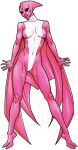  5_fingers black_sclera breasts claws clothed clothing dinah-soar dinosaur female fingers fully_clothed humanoid marvel medium_breasts membrane_(anatomy) membranous_wings navel pink_body pink_clothing reptile scalie simple_background skinsuit skunkman707 solo superhero tight_clothing toe_claws unknown_species white_background white_clothing winged_humanoid wings 