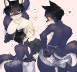 ! &lt;3 anthro big_breasts black_hair blonde_hair blue_body blue_eyes blue_fur blush breast_squish breasts butt canid canine canis clothed clothing duo female fur hair hi_res htg human human_on_anthro inner_ear_fluff interspecies kemono lingerie looking_at_another looking_at_viewer male male/female mammal orange_eyes panties shaded short_hair squish tuft underwear underwear_only white_body white_fur wolf 