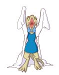  baggy_clothing bow_tie clothed clothing coat dress eyes_closed female green_body happy happy_harvey humanoid kobold lab_coat open_mouth phone_drawing raised_arms simple_background solo tongue topwear uvula white_background 