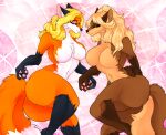  anthro breasts brown_body canid canine cassielink digital_media_(artwork) exposed_breasts female female/female fluffy fluffy_tail fox hi_res mammal nude painting_(artwork) pawpads paws pinup pose romantic romantic_couple solo traditional_media_(artwork) 