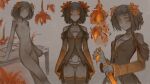  16:9 areola black_hair blush book breasts clothed clothing collar crotch_lines elemental_creature elemental_humanoid evyra_valys_(portals_of_phereon) female flora_fauna flower flower_hair grey_body grey_skin hair hi_res holding_object humanoid legwear long_sleeves looking_at_viewer multiple_poses navel nipples not_furry nude orange_eyes panties plant plant_hair plant_humanoid pose pseudo_hair smile solo standing syvaron thigh_highs topwear underwear vest widescreen 