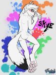  2021 3:4 anthro black_body black_fur black_tail black_text blush butt canid canine character_name eyewear eyewear_only fox frostedchase fur fur_tuft glasses glasses_only hair hi_res looking_at_viewer mammal multicolored_body multicolored_fur nude pawpads skye_(frostedchase) solo text tuft two_tone_body two_tone_fur two_tone_tail white_body white_ears white_fur white_hair white_tail 