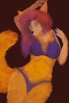  2:3 anthro big_breasts bottomwear bra breasts canid canine clothing female fox fur hair lying mammal on_back open_mouth panties pants simple_background solo thisartistdoesntexist underwear 