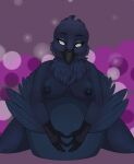  2016 5_fingers abstract_background anthro areola avian beak belly big_belly big_breasts bird black_areola black_beak black_body black_eyebrows black_eyelashes black_feathers black_nipples breasts corvid corvus_(genus) digital_media_(artwork) eyebrows feathered_wings feathers female fingers front_view grey_eyes heart_gesture hi_res looking_at_viewer lucidum lying milk-jug nipples non-mammal_breasts non-mammal_nipples nude on_front oscine passerine pregnant pregnant_female raven scuted_arms shaded solo thick_thighs wide_hips winged_arms wings 