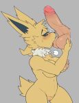  absurd_res anthro ball_fondling ball_lick balls black_sclera blush breast_grab breasts cleft_of_venus duo eeveelution electrostimulation female fondling fur genitals hand_on_breast hi_res human human_on_anthro interspecies jolteon licking male male/female mammal nintendo nipples oral pok&eacute;mon pok&eacute;mon_(species) pussy sex tongue tongue_out tuft video_games virito yellow_body yellow_fur 