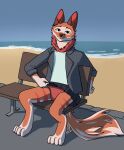  4_toes ambiguous_gender anthro barefoot bottomwear canid canine clothed clothing clothing_lift digitigrade exhibitionism feet fox fur furry_halcyon hi_res looking_at_viewer mammal nonbinary_(lore) panties paws public simple_background skirt skirt_lift solo toes underwear 