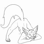  1:1 3_eyes animated anthro bodily_fluids canid canine dripping fox foxtrotarts genital_fluids genitals jack-o&#039;_pose kaji_inariyoki looking_at_viewer male mammal multi_eye penis pose precum short_playtime sketch solo tail_motion tailwag throbbing_penis 