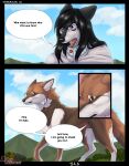  2021 ambiguous_gender anthro canid canine canis clothed clothing comic dialogue digital_media_(artwork) duo english_text feral fur hi_res maleherm_(lore) mammal nomuralok rex_(nomuralok) snow_(character) speech_bubble text wolf 