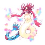 1:1 after_transformation anthro armless blue_eyes blush breasts featureless_breasts female hair hi_res legless milotic nintendo pok&eacute;mon pok&eacute;mon_(species) red_hair solo tan_body the-chu video_games 