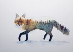  ambiguous_gender canid canine feral forest fox fur hi_res leg_markings looking_at_viewer madmar mammal markings painting_(artwork) plant quadruped red_body red_fur snow socks_(marking) solo traditional_media_(artwork) tree watercolor_(artwork) whiskers 