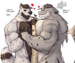  &lt;3 2021 absurd_res agentfurshadow anthro barazoku baseball_cap bent_arm big_muscles blush canid canine canis clothing dialogue ear_piercing english_text fin fin_piercing fish fur furgonomics furry-specific_piercing hand_holding hat headgear headwear hi_res interlocked_fingers male male/male mammal manwiched marine muscular muscular_anthro muscular_male nude pec_smothering pecs piercing sandwiched shark simple_background size_difference smile standing text tuft url watermark white_background wolf ych_(character) 