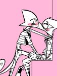  3:4 anthro avian bird chameleon clothed clothing duo falco_lombardi falcon falconid kissing leon_powalski lizard male male/male nintendo pink_background reptile scalie simple_background star_fox video_games wofflemint 