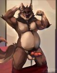  anatomically_correct anatomically_correct_genitalia anatomically_correct_penis animal_genitalia animal_penis anthro armpit_hair balls belly biceps blue_eyes body_hair brown_body brown_fur brown_hair canid canine canine_penis canis clothed clothing countershading djego erection flexing fur genitals hair hi_res inner_ear_fluff knot looking_at_genitalia looking_at_penis looking_down male mammal moobs musclegut muscular muscular_anthro muscular_male muscular_thighs overweight overweight_anthro overweight_male pants_down partially_clothed penis pinup pose pubes quads shoulder_tuft smile snaggle_tooth solo standing tan_body tan_fur teeth tooth_ring tuft were werecanid werecanine werewolf whupteedoo wolf 