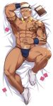  1boy absurdres bara bulge facial_hair fundoshi goatee highres japanese_clothes jewelry large_pectorals looking_at_viewer male_focus mature_male muscular muscular_male no_shirt open_mouth original pectorals ring shoulder_tattoo solo tattoo yzpyn 